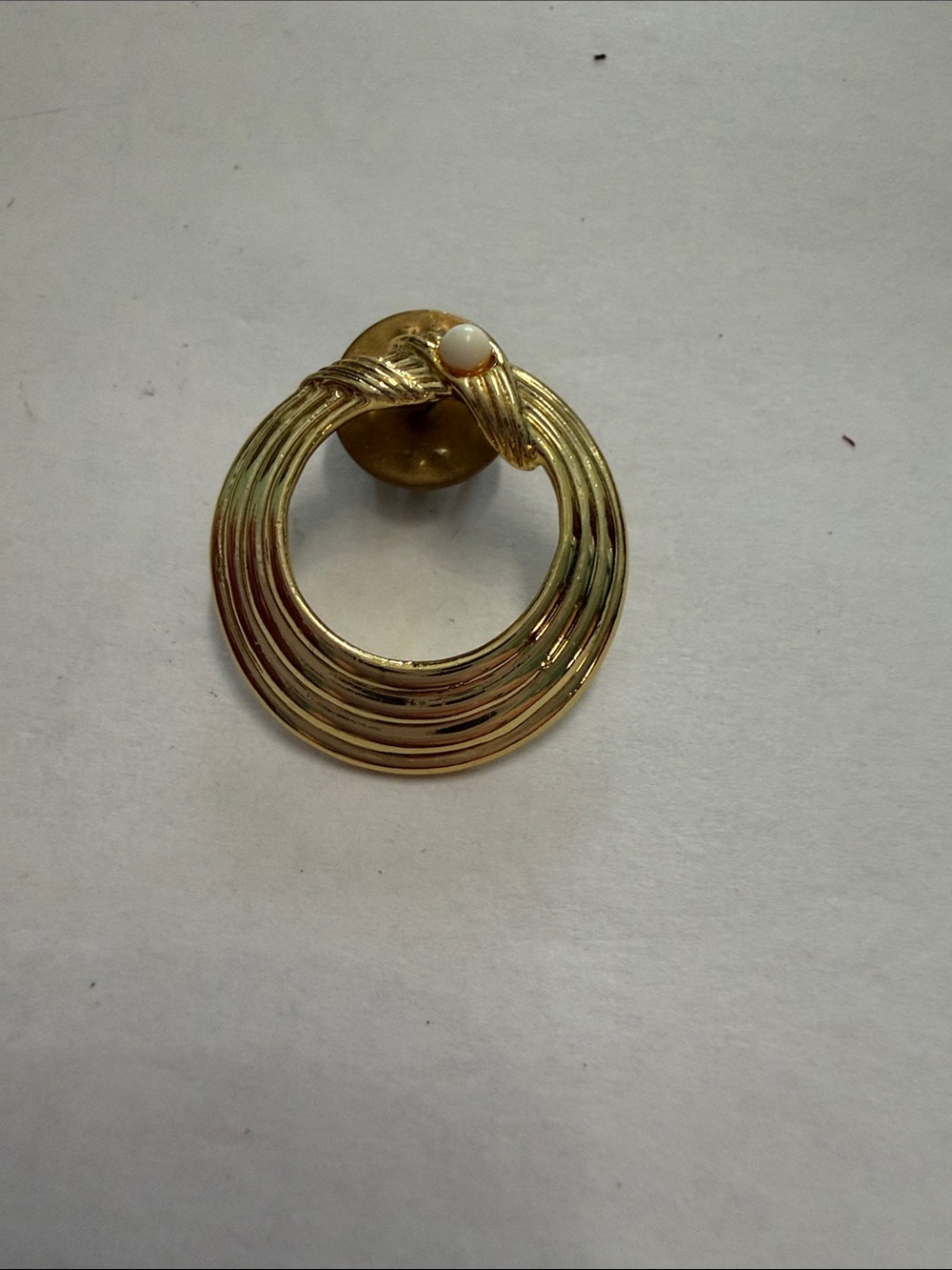 Vintage Gold-Tone Circular Drop Earring with White Accent - Women Jewelry